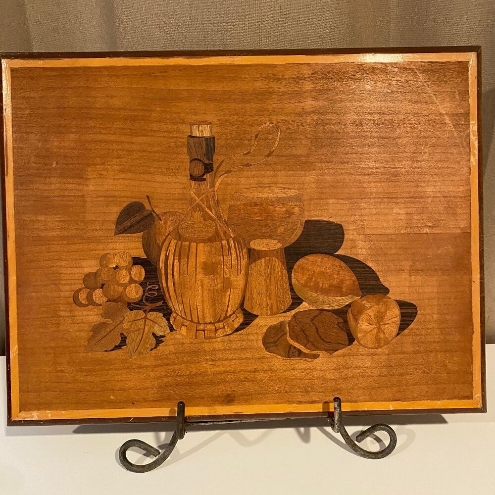 Mid Century French Marquetry Wood Inlay‎ Wall Art Still Life Decor